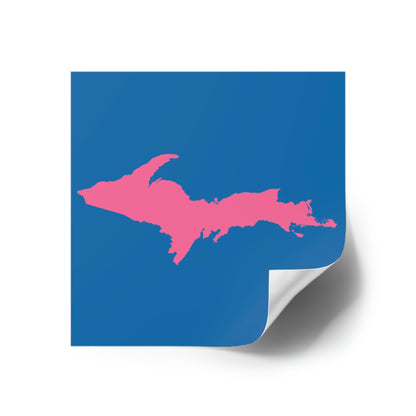 Michigan Upper Peninsula Square Sticker (Azure w/ Pink UP Outline) | Indoor/Outdoor