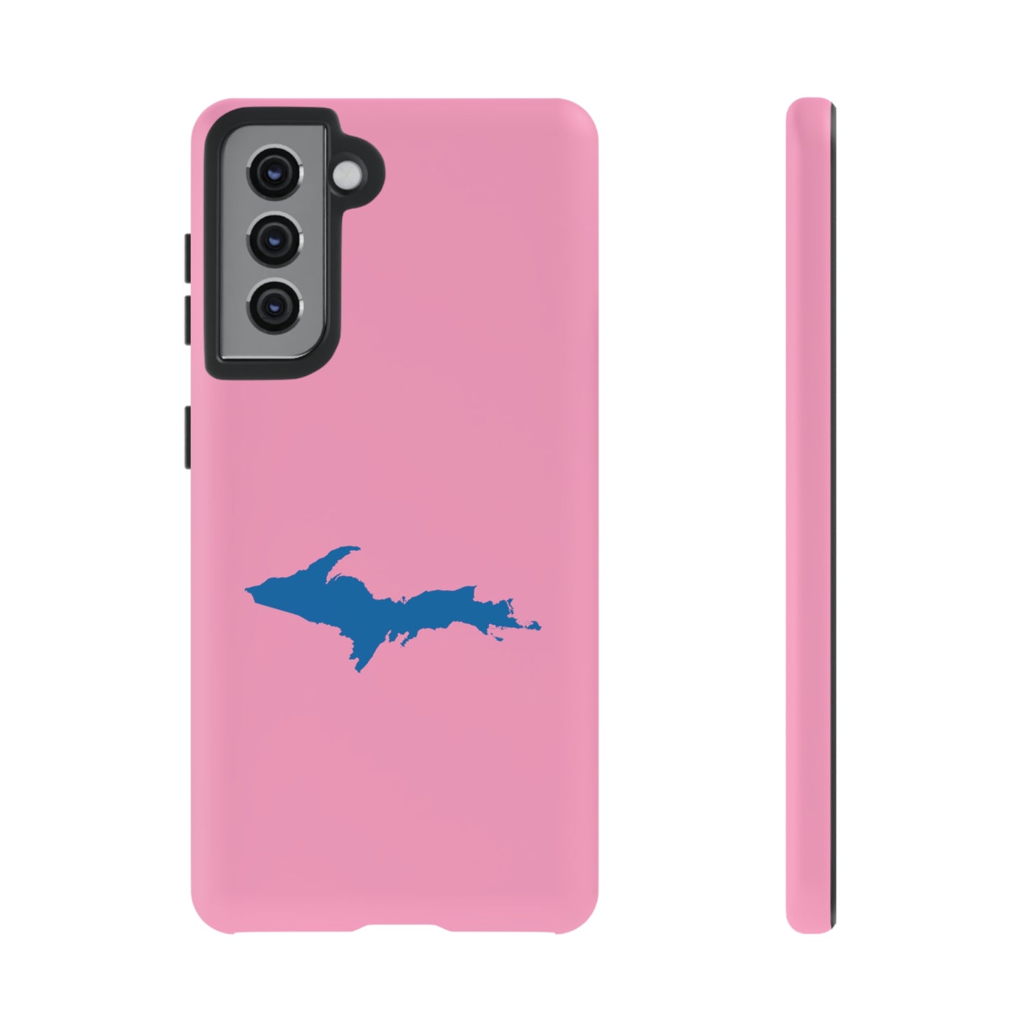 Michigan Upper Peninsula Tough Phone Case ('67 Caddie Pink w/ Azure UP Outline) | Samsung & Pixel Android