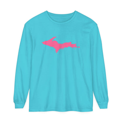 Michigan Upper Peninsula Garment-Dyed T-Shirt (w/ Pink UP Outline) | Unisex Long Sleeve