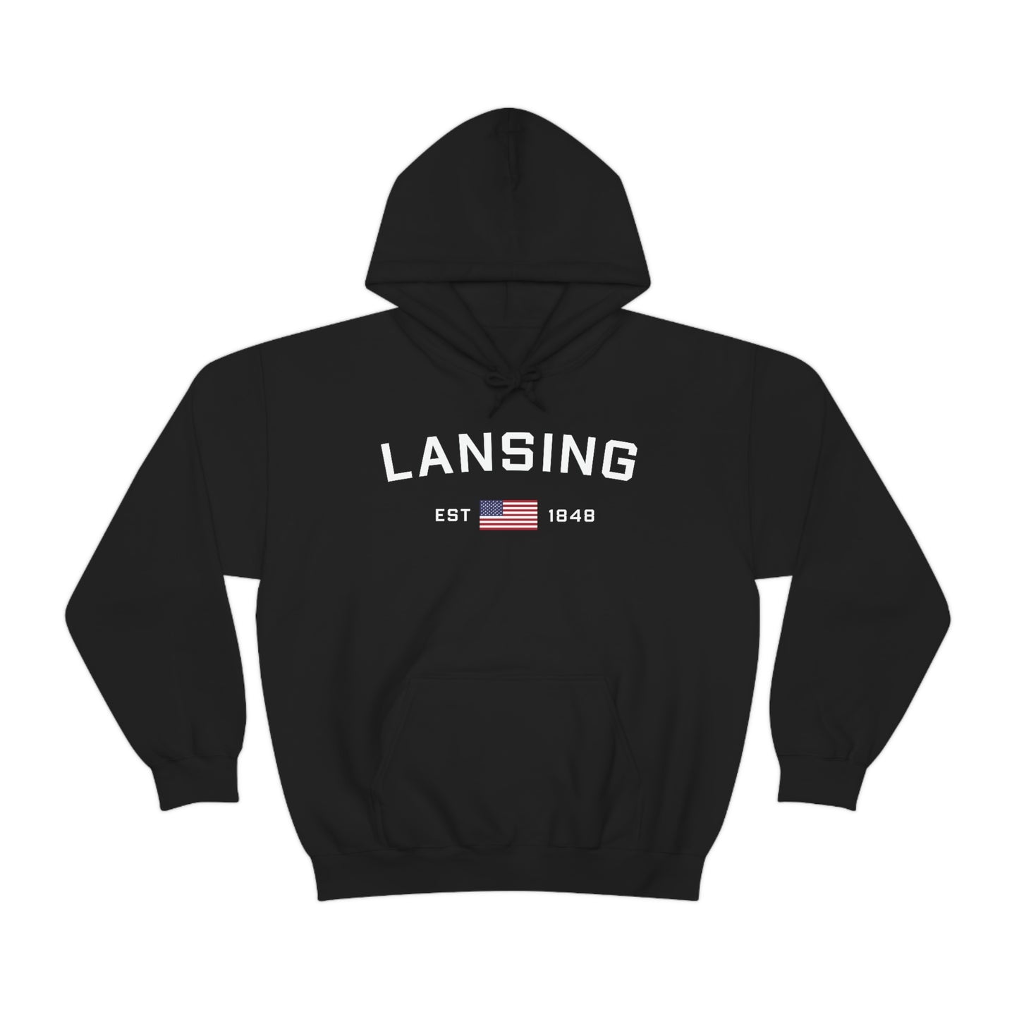 'Lansing EST 1848' Hoodie (w/USA Flag Outline) | Unisex Standard