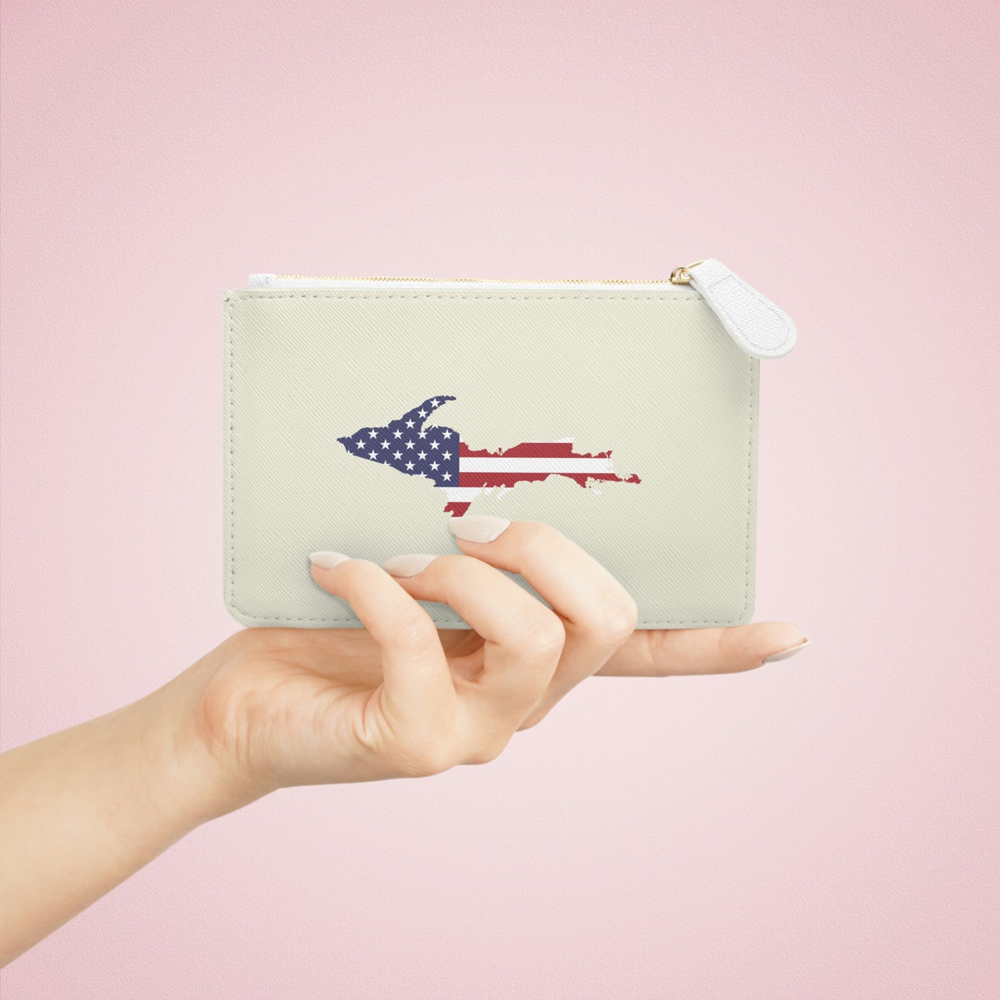 Michigan Upper Peninsula Mini Clutch Bag (Ivory Color w/ UP USA Flag Outline)