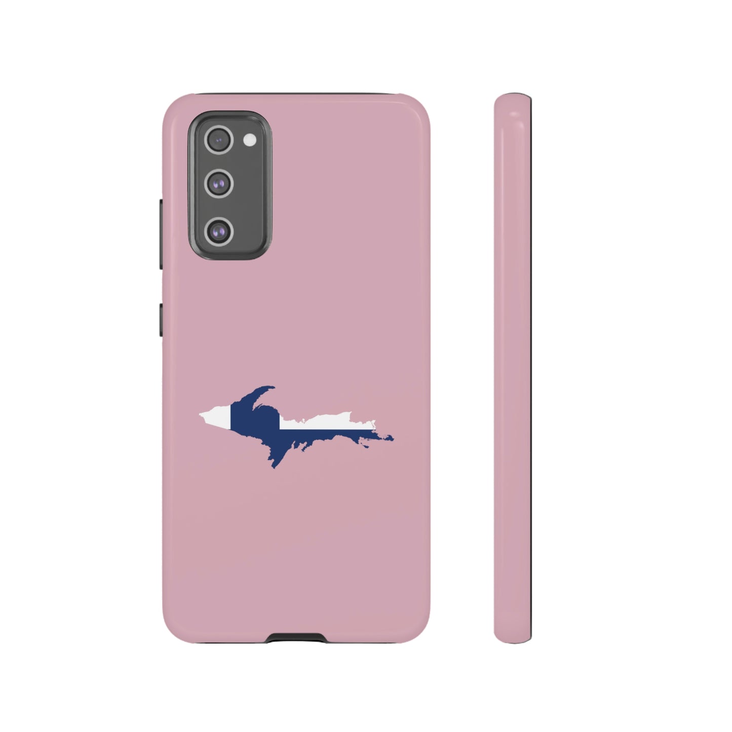 Michigan Upper Peninsula Tough Phone Case (Pink w/ UP Finland Flag Outline) | Samsung & Pixel Android