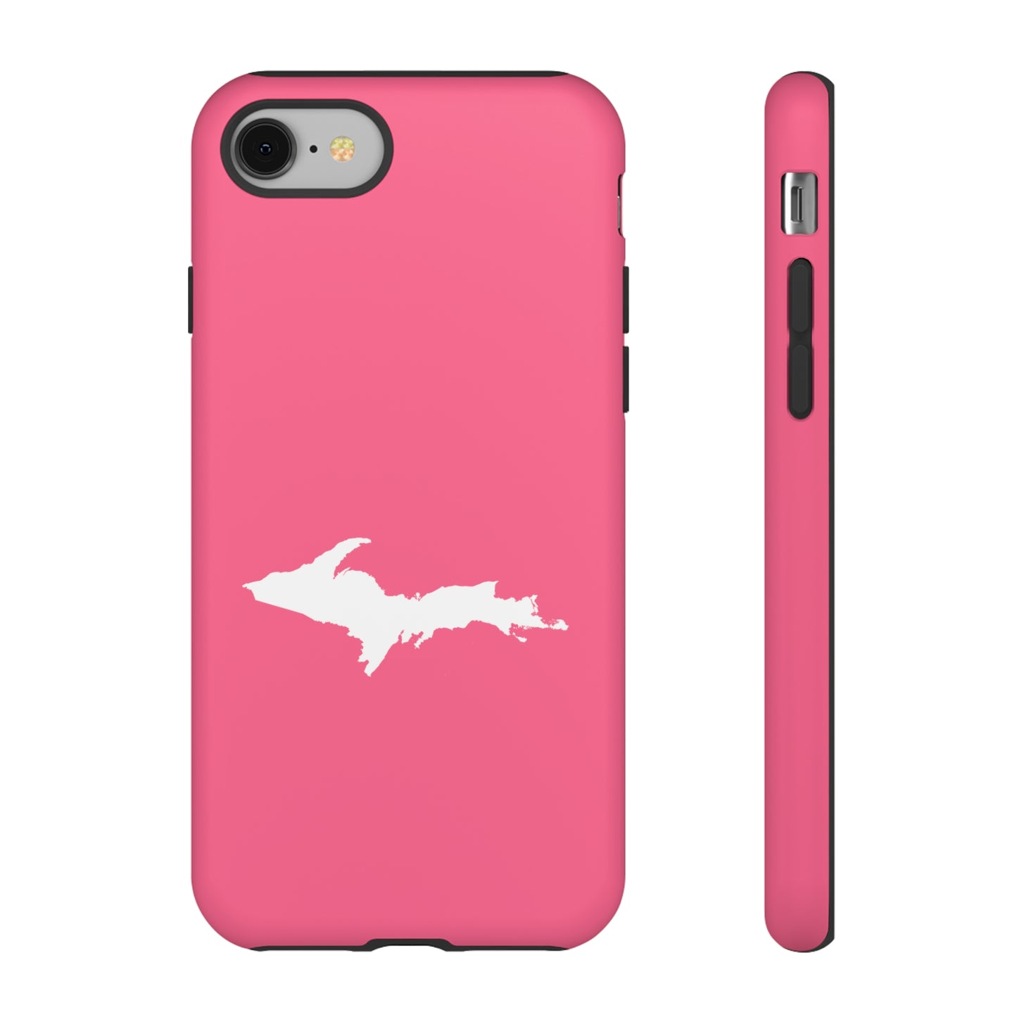 Michigan Upper Peninsula Tough Phone Case (Rhodochrosite Pink w/ UP Outline) | Apple iPhone