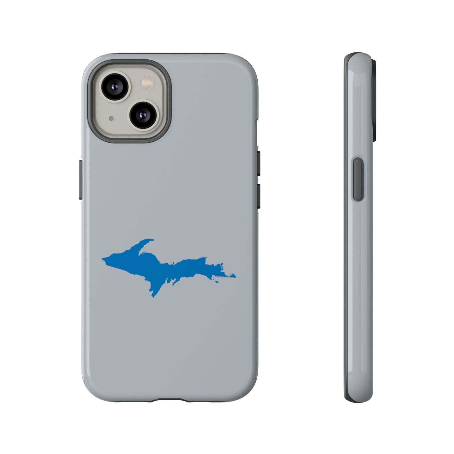 Michigan Upper Peninsula Tough Phone Case (Silver w/ Azure UP Outline) | Apple iPhone