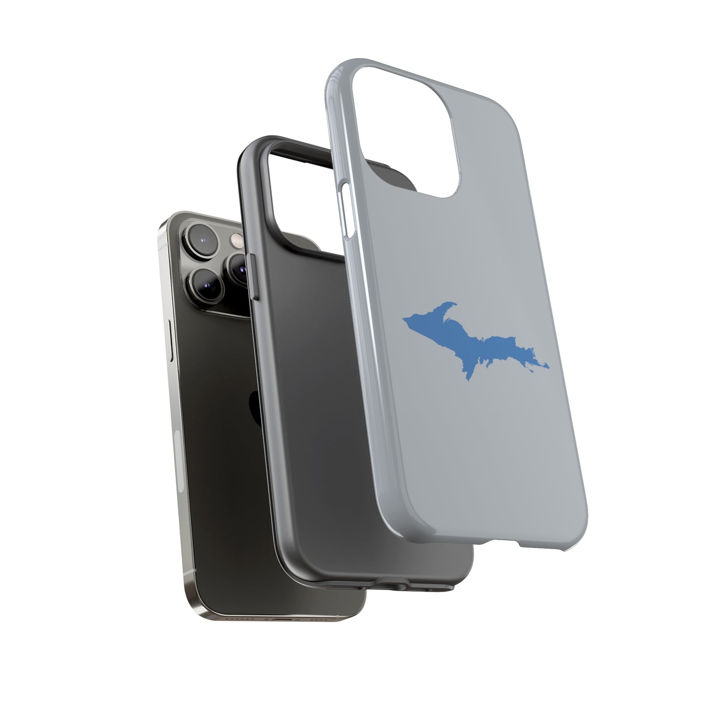 Michigan Upper Peninsula Tough Phone Case (Silver w/ Azure UP Outline) | Apple iPhone