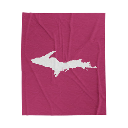 Michigan Upper Peninsula Plush Blanket (w/ UP Outline) | Apple Blossom Pink