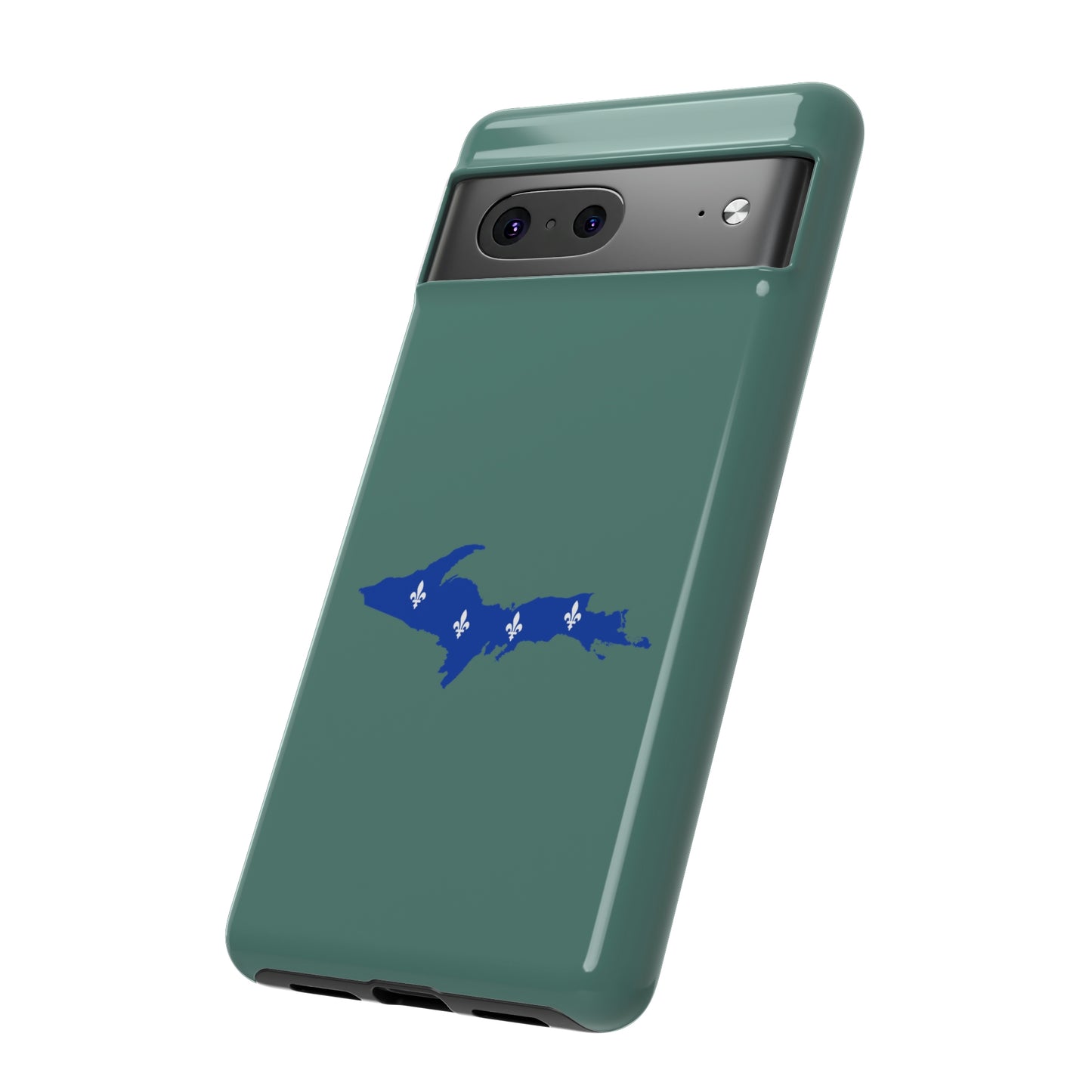 Michigan Upper Peninsula Tough Phone Case (Copper Green w/ UP Quebec Flag Outline) | Samsung & Pixel Android