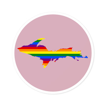 Michigan Upper Peninsula Round Stickers (Pink w/ UP Pride Flag Outline) | Indoor\Outdoor