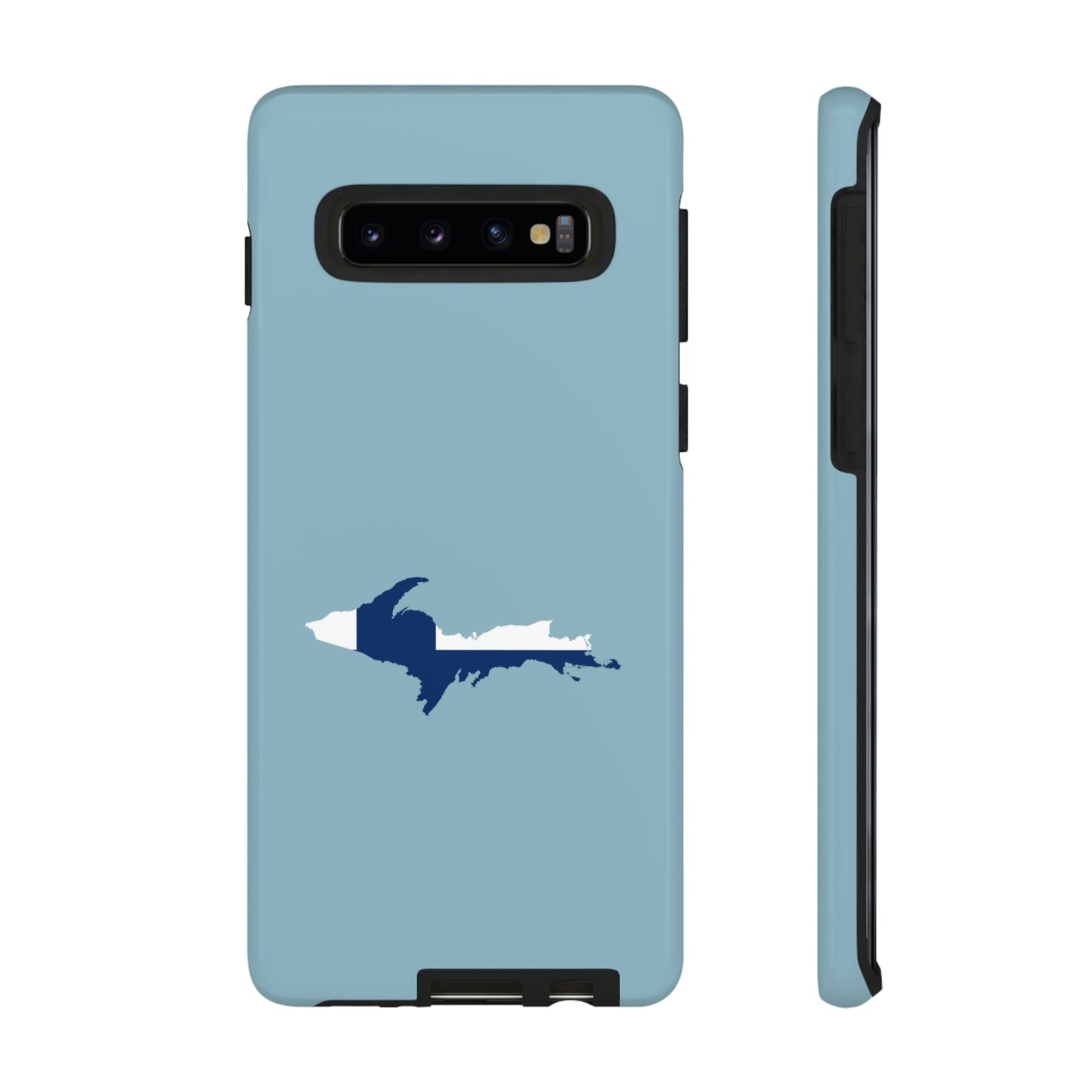 Michigan Upper Peninsula Tough Phone Case (Opal Blue w/ UP Finland Flag Outline) | Samsung & Pixel Android