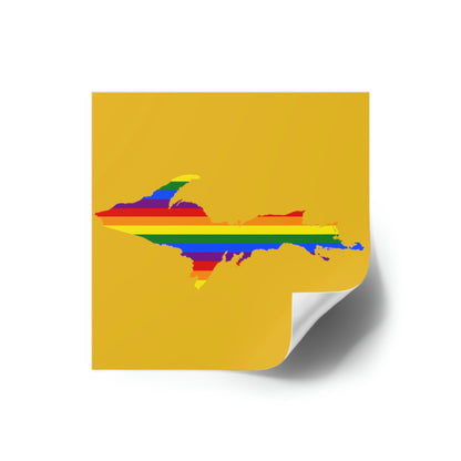 Michigan Upper Peninsula Square Sticker (Gold w/ UP Pride Flag Outline) | Indoor/Outdoor