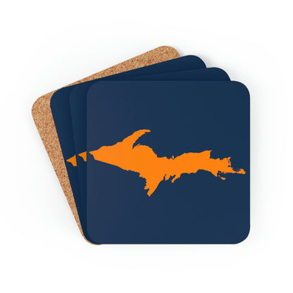 Michigan Upper Peninsula Coaster Set (Navy w/ Orange UP Outline) | Corkwood - 4 pack