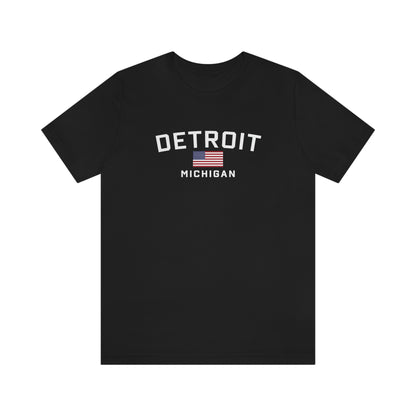 'Detroit Michigan' T-Shirt (w/USA Flag Outline) | Unisex Standard Fit