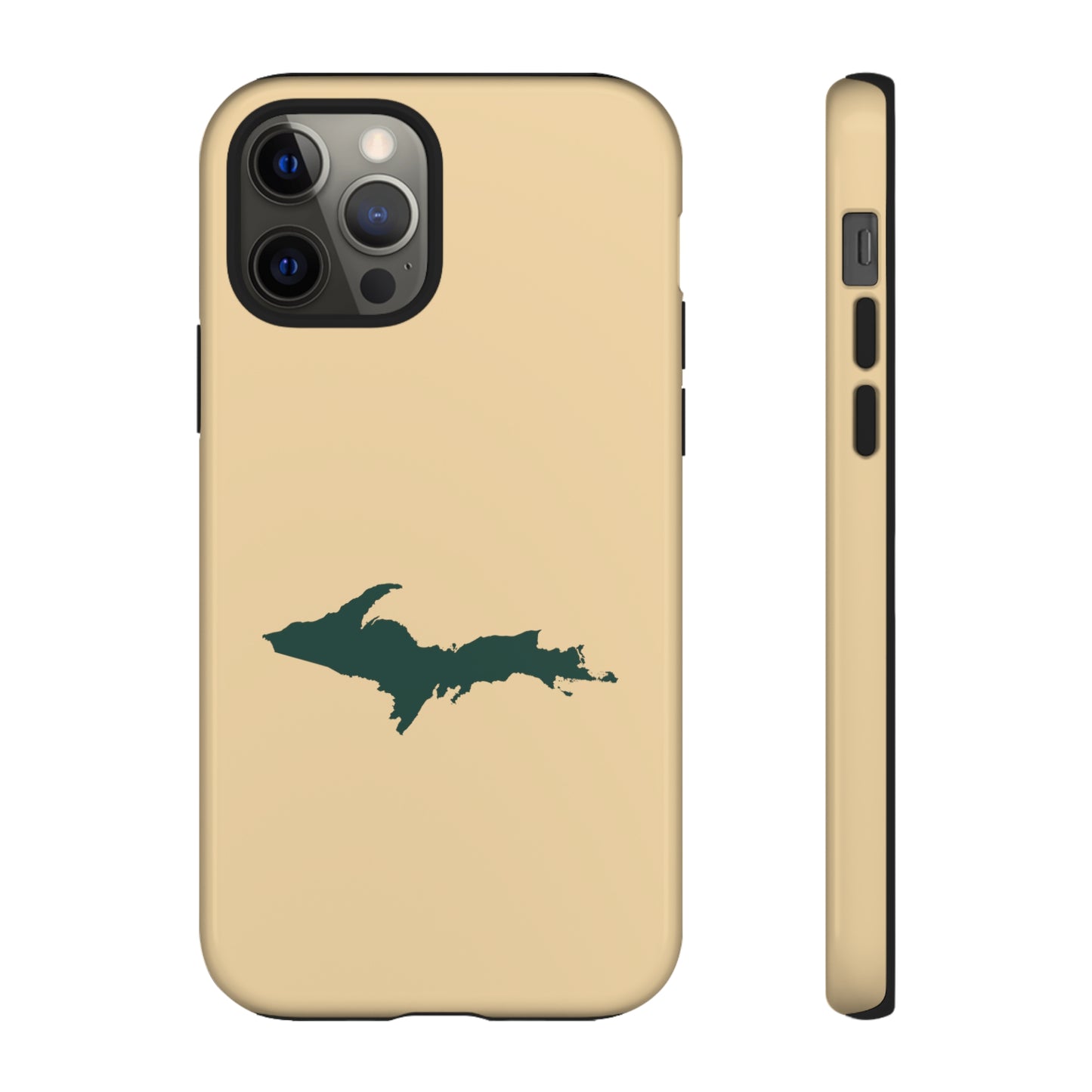 Michigan Upper Peninsula Tough Phone Case (Maple Color w/ Green UP Outline) | Apple iPhone