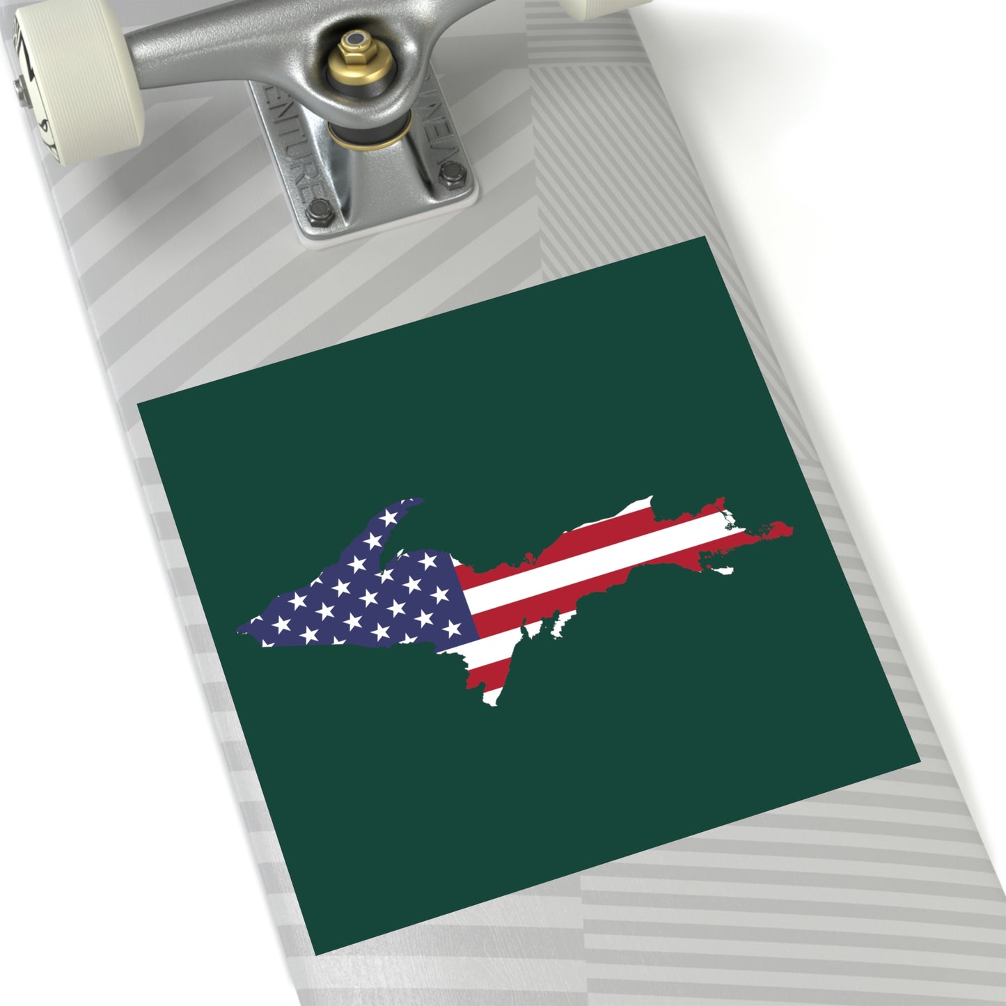 Michigan Upper Peninsula Square Sticker (Green w/ UP USA Flag Outline) | Indoor/Outdoor