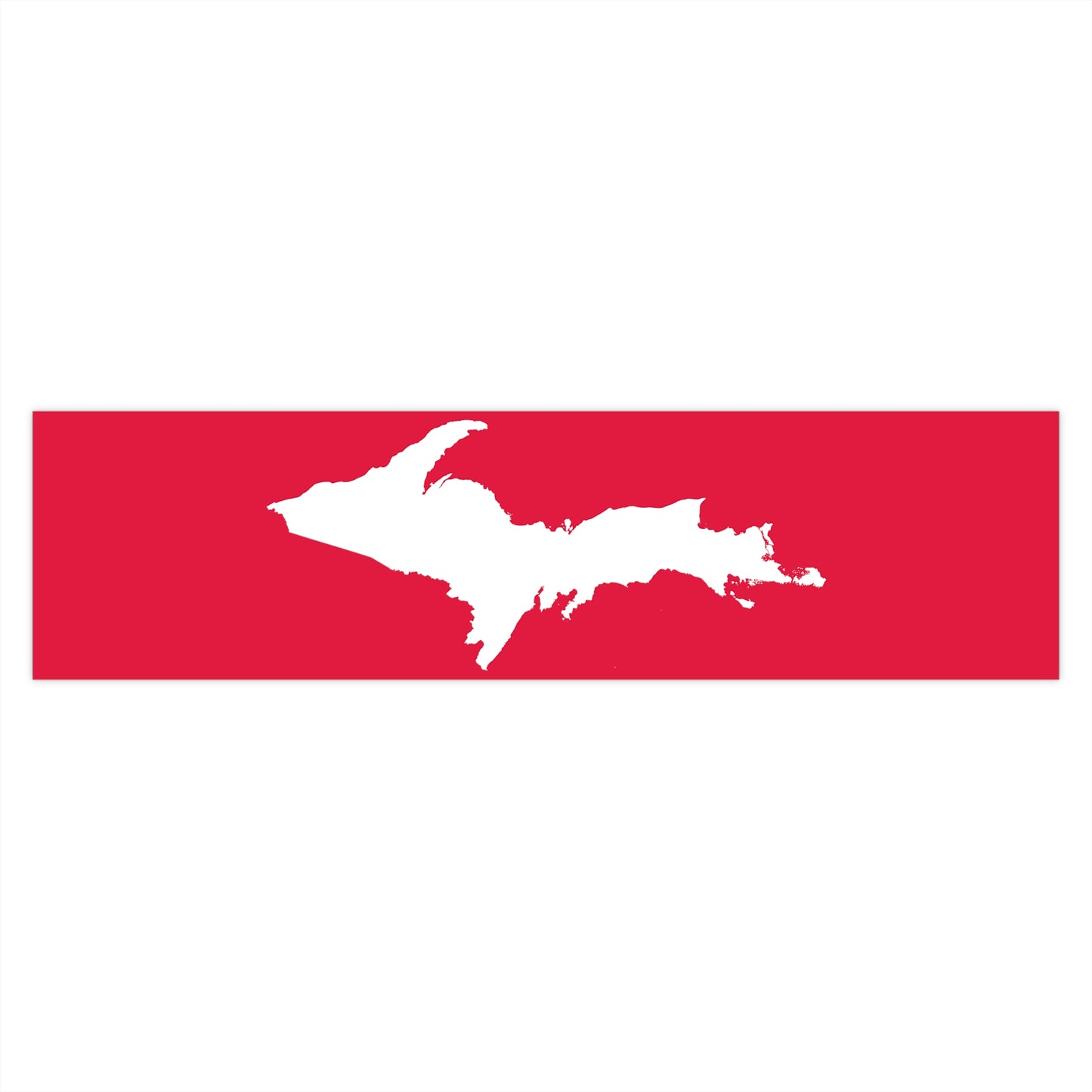 Michigan Upper Peninsula Bumper Sticker (w/ UP Outline) | Lighthouse Red Background