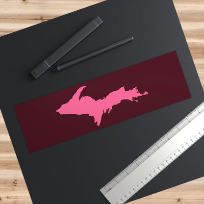 Michigan Upper Peninsula Bumper Sticker (w/ Pink UP Outline) | Pinot Red Background