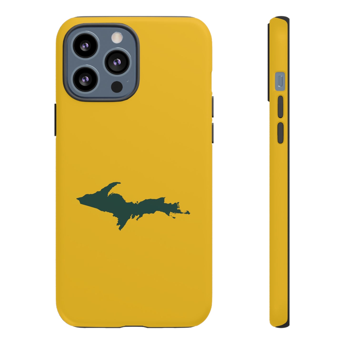 Michigan Upper Peninsula Tough Phone Case (Gold w/ Green UP Outline) | Apple iPhone