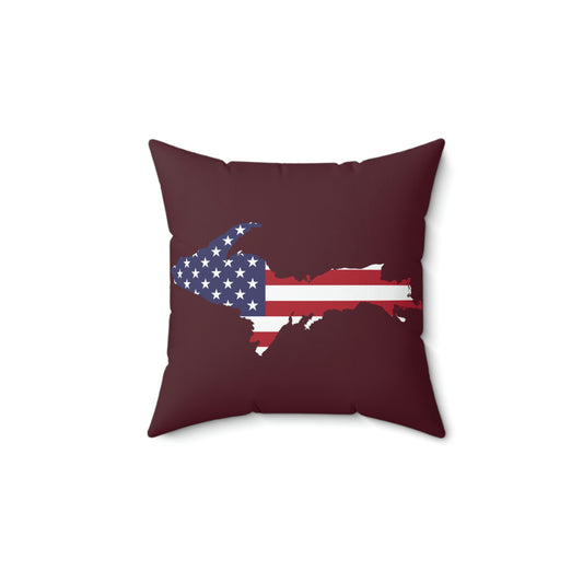 Michigan Upper Peninsula Accent Pillow (w/ UP USA Flag Outline) | Old Mission Burgundy