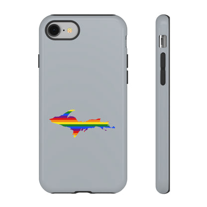 Michigan Upper Peninsula Tough Phone Case (Silver w/ UP Pride Flag Outline) | Apple iPhone