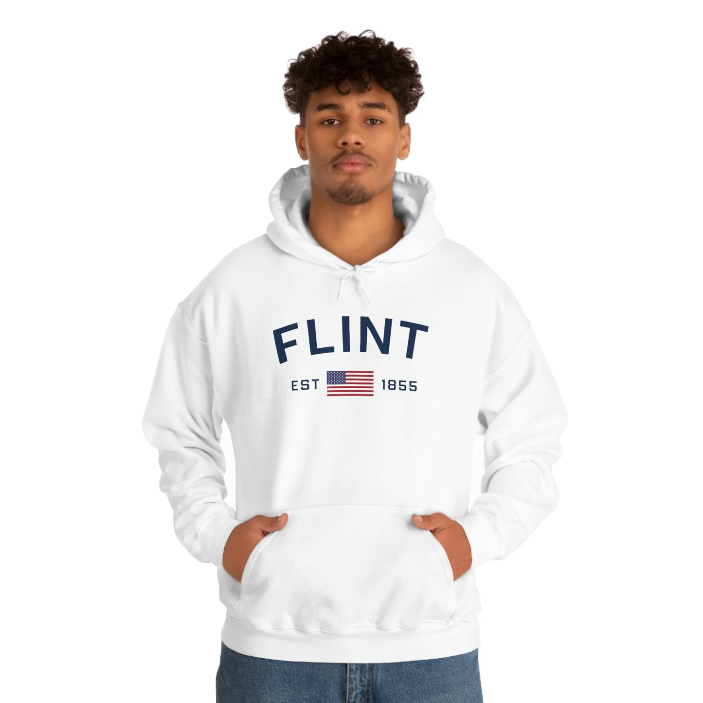 'Flint EST 1855' Hoodie (w/USA Flag Outline) | Unisex Standard