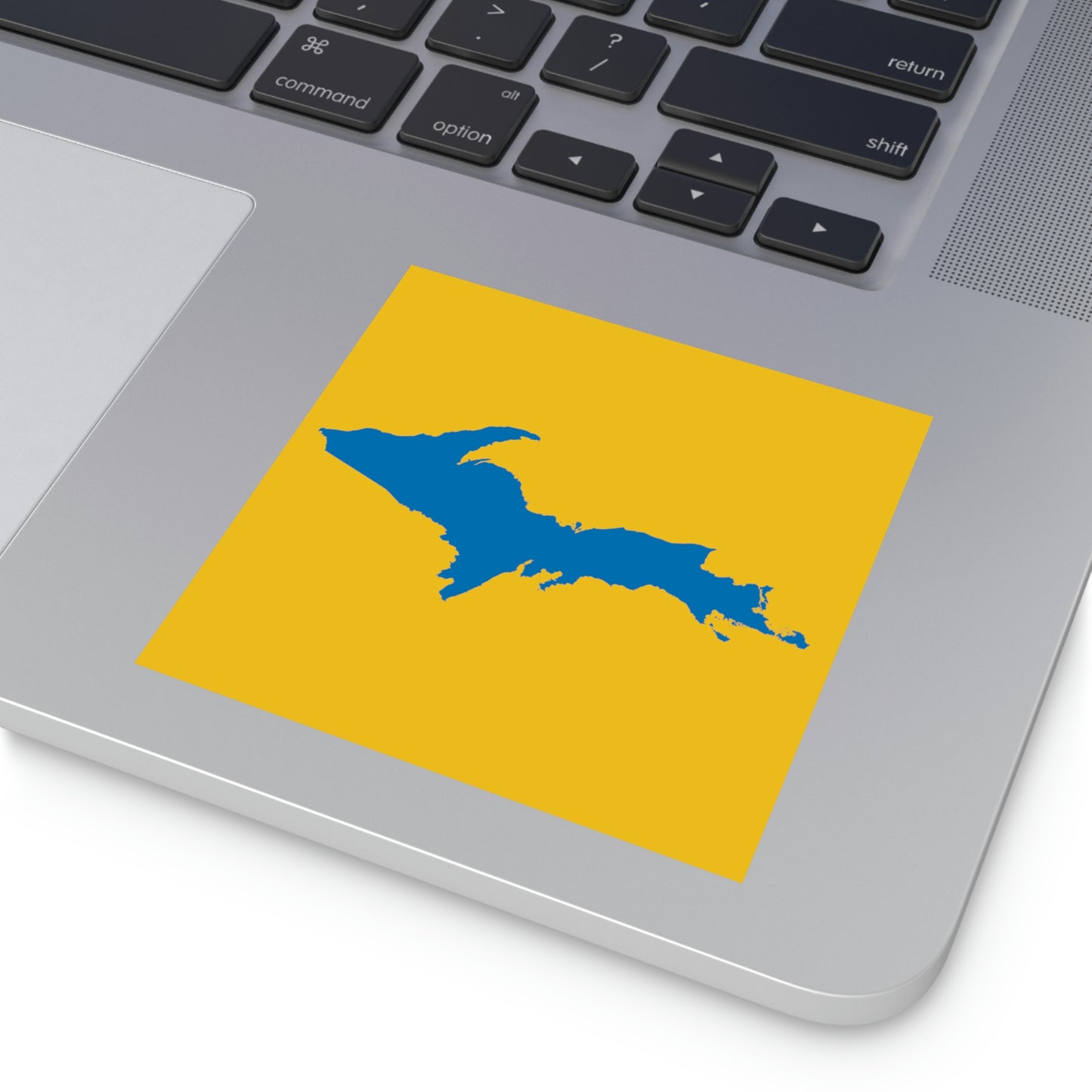 Michigan Upper Peninsula Square Sticker (Gold w/ Azure UP Outline) | Indoor/Outdoor