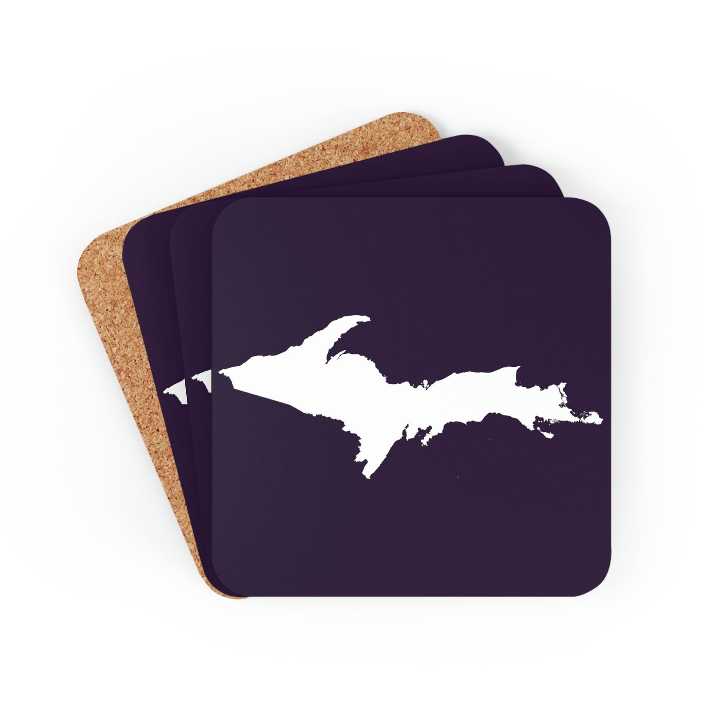 Michigan Upper Peninsula Coaster Set (Blackcurrant w/ UP Outline) | Corkwood - 4 pack