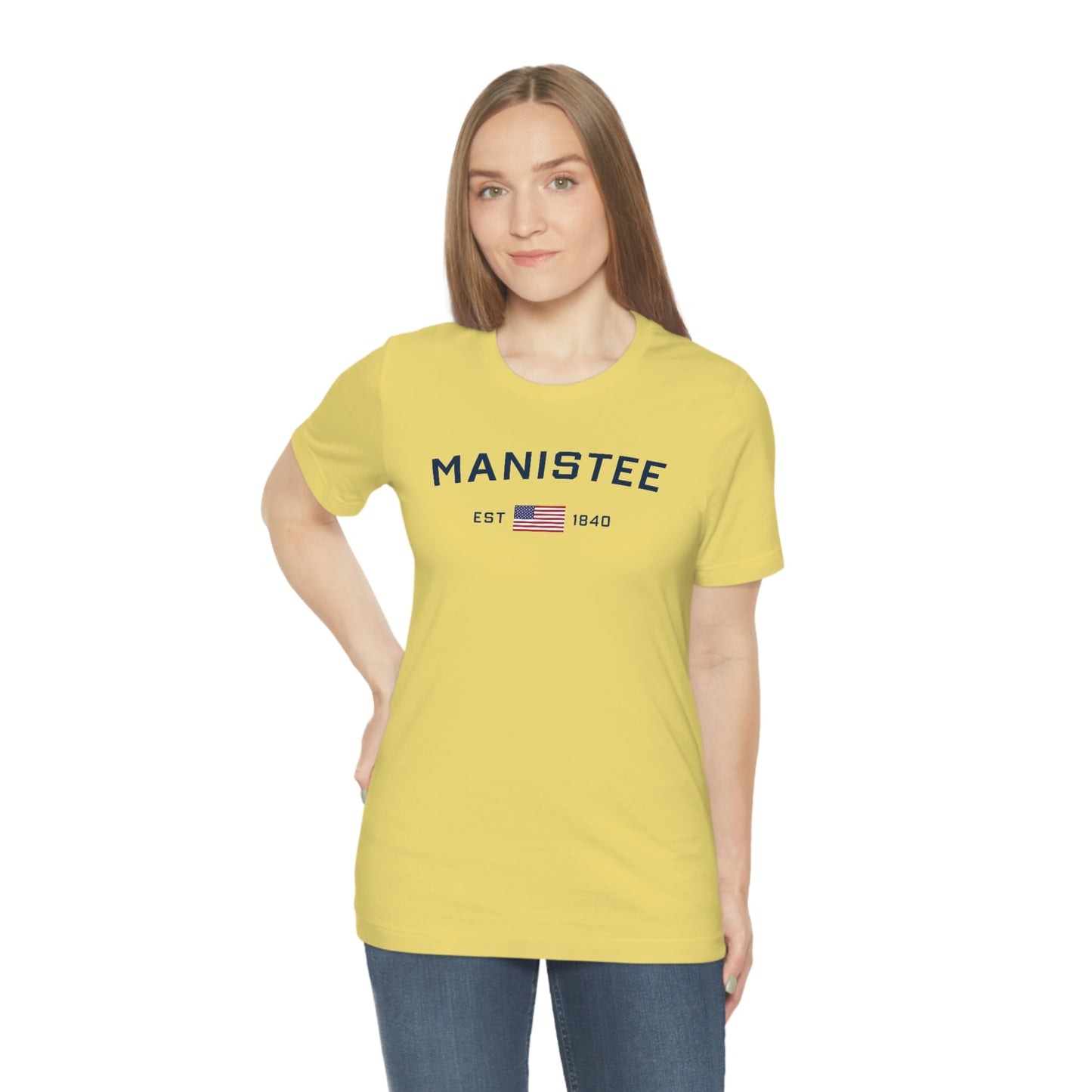 'Manistee EST 1840' T-Shirt (w/USA Flag Outline) | Unisex Standard Fit