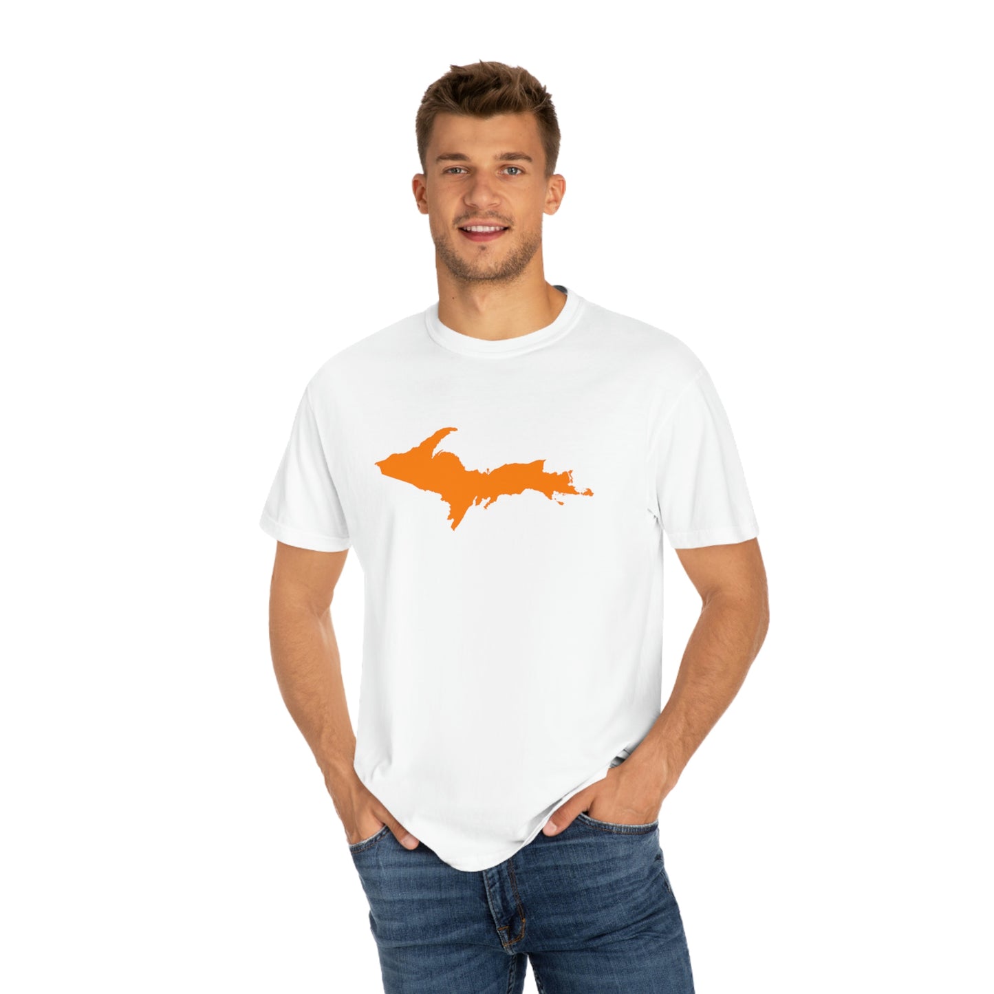 Michigan Upper Peninsula T-Shirt (w/ Orange UP Outline) | Unisex Garment-Dyed