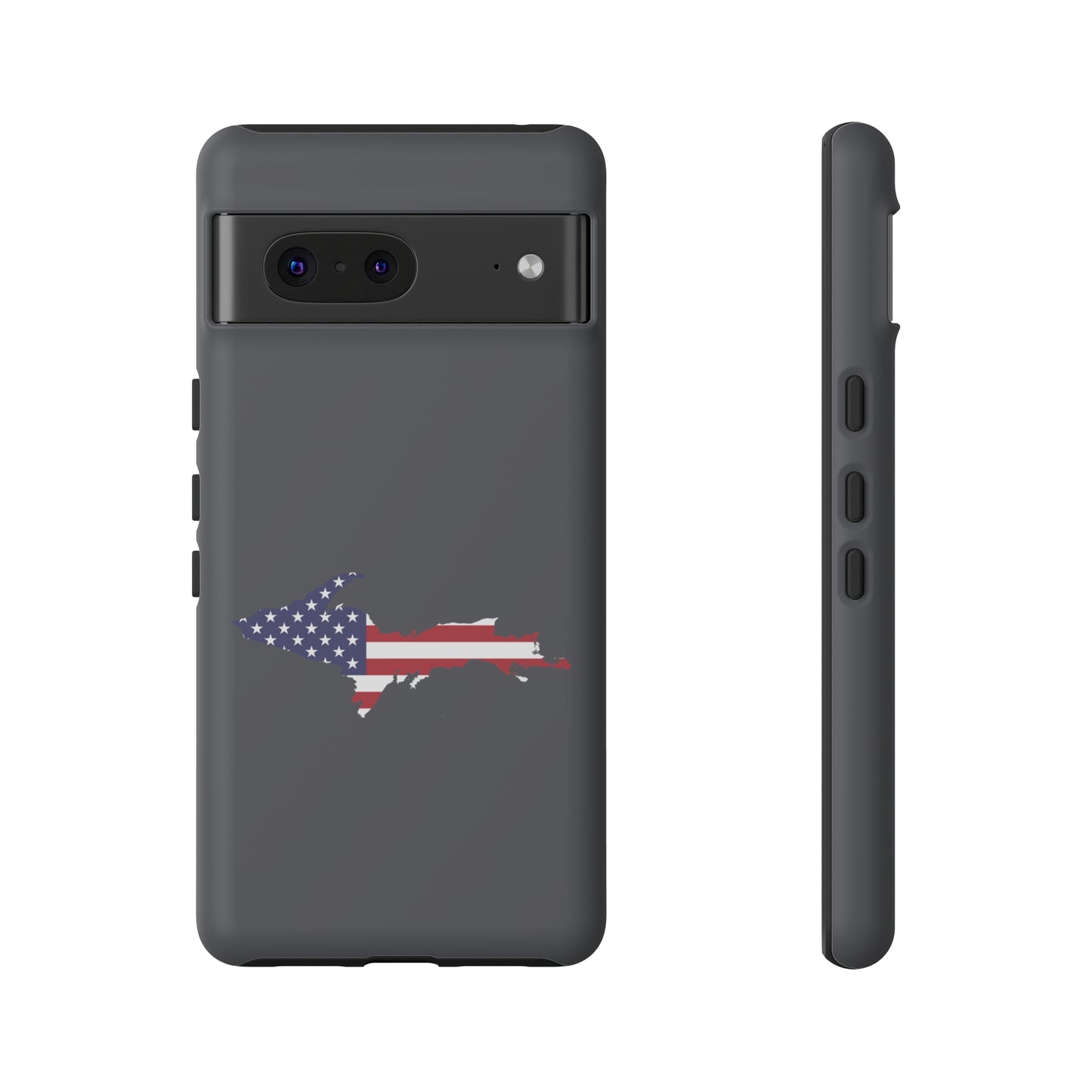 Michigan Upper Peninsula Tough Phone Case (Iron Ore Grey w/ UP USA Flag Outline) | Samsung & Pixel Android