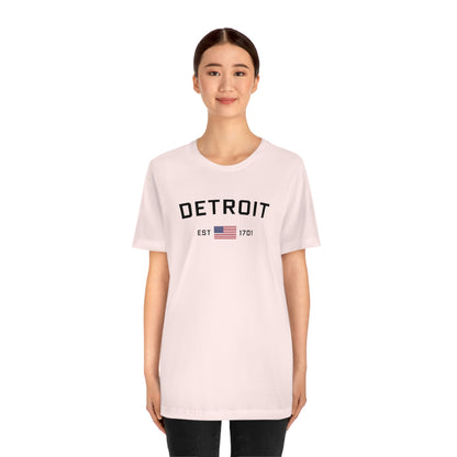 'Detroit Est 1701' T-Shirt (w/ United States Flag) | Unisex Standard Fit