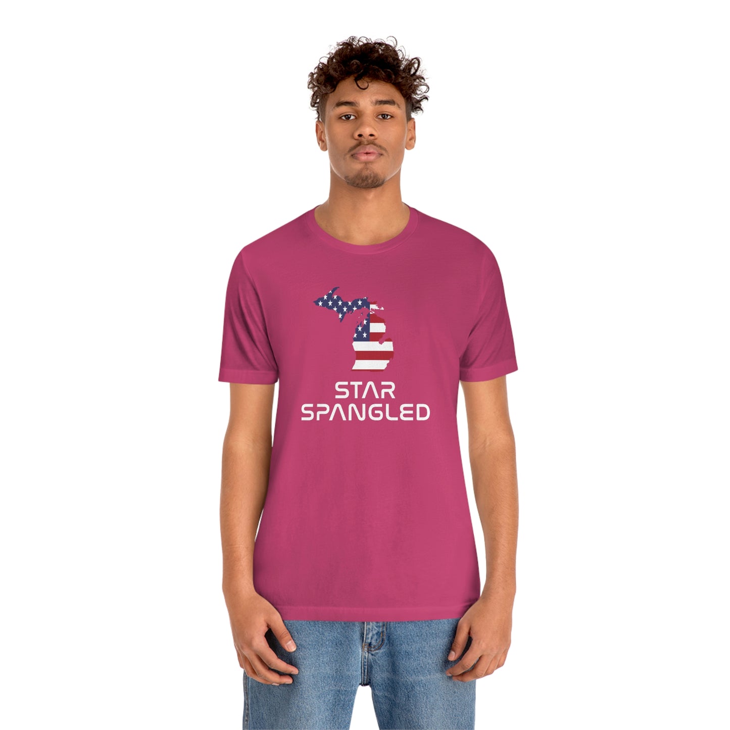 Michigan 'Star Spangled' T-Shirt (Space Agency Font w/ MI USA Flag Outline) | Unisex Standard Fit