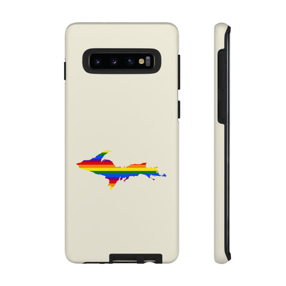 Michigan Upper Peninsula Tough Phone Case (Ivory Color w/ UP Pride Flag Outline) | Samsung & Pixel Android