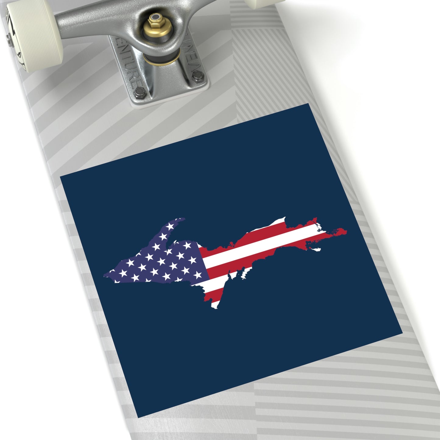 Michigan Upper Peninsula Square Sticker (Navyw/ UP USA Flag Outline) | Indoor/Outdoor