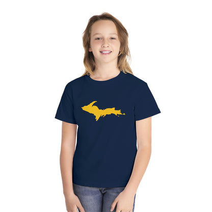 Michigan Upper Peninsula T-Shirt (w/ Gold UP Outline) | Youth Garment-Dyed