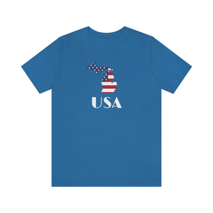 Michigan 'USA' T-Shirt (w/ MI USA Flag Outline) | Unisex Standard Fit