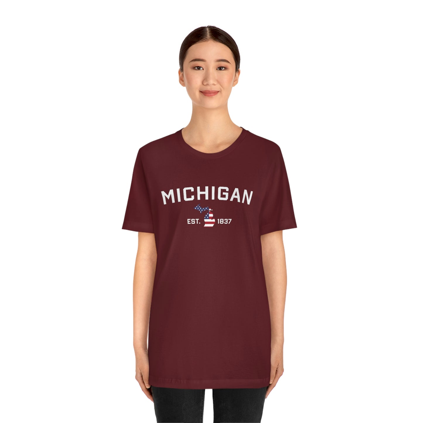 'Michigan EST 1837'' T-Shirt (w/ MI USA Flag Outline) | Unisex Standard Fit