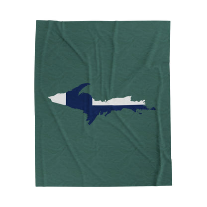 Michigan Upper Peninsula Plush Blanket (w/ UP Finland Flag Outline) | Copper Green