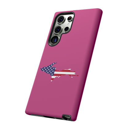 Michigan Upper Peninsula Tough Phone Case (Apple Blossom Pink w/ UP USA Flag Outline) | Samsung & Pixel Android