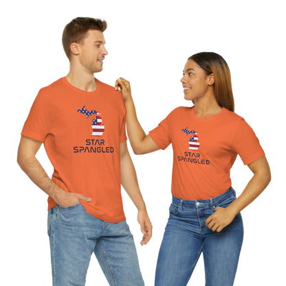 Michigan 'Star Spangled' T-Shirt (Space Agency Font w/ MI USA Flag Outline) | Unisex Standard Fit