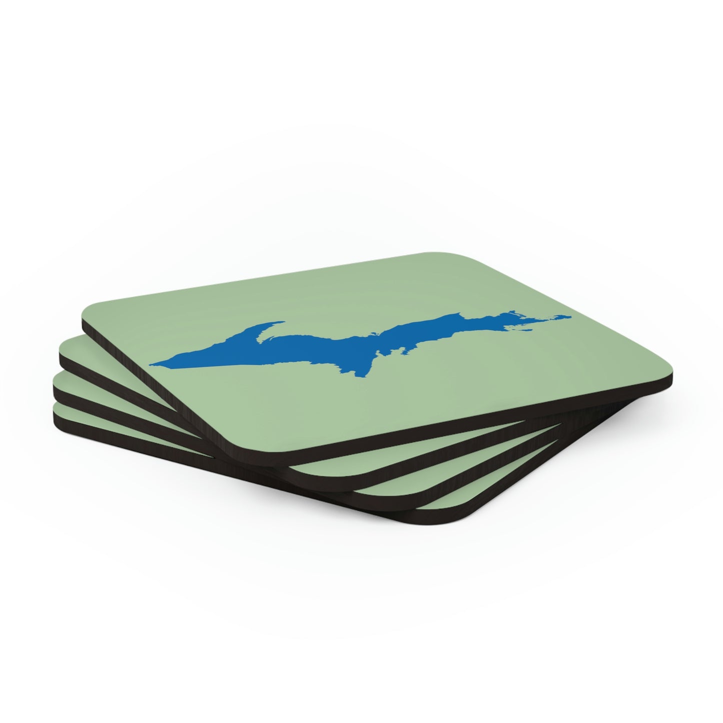 Michigan Upper Peninsula Coaster Set (Green Tea Color w/ Azure UP Outline) | Corkwood - 4 pack
