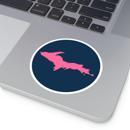 Michigan Upper Peninsula Round Stickers (Navy w/ Pink UP Outline) | Indoor\Outdoor