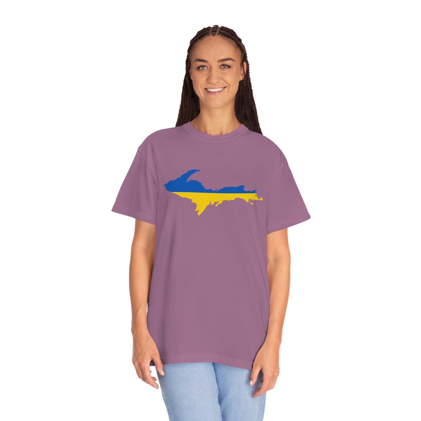 Michigan Upper Peninsula T-Shirt (w/ UP Ukraine Flag Outline) | Unisex Garment-Dyed