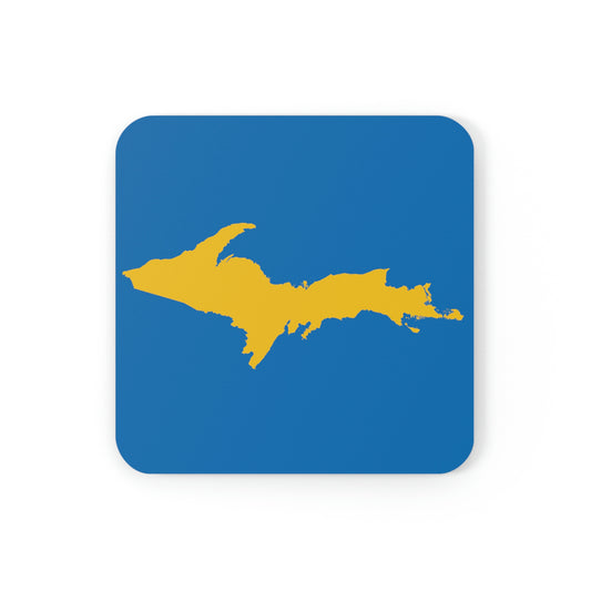 Michigan Upper Peninsula Coaster Set (Azure w/ Gold UP Outline) | Corkwood - 4 pack