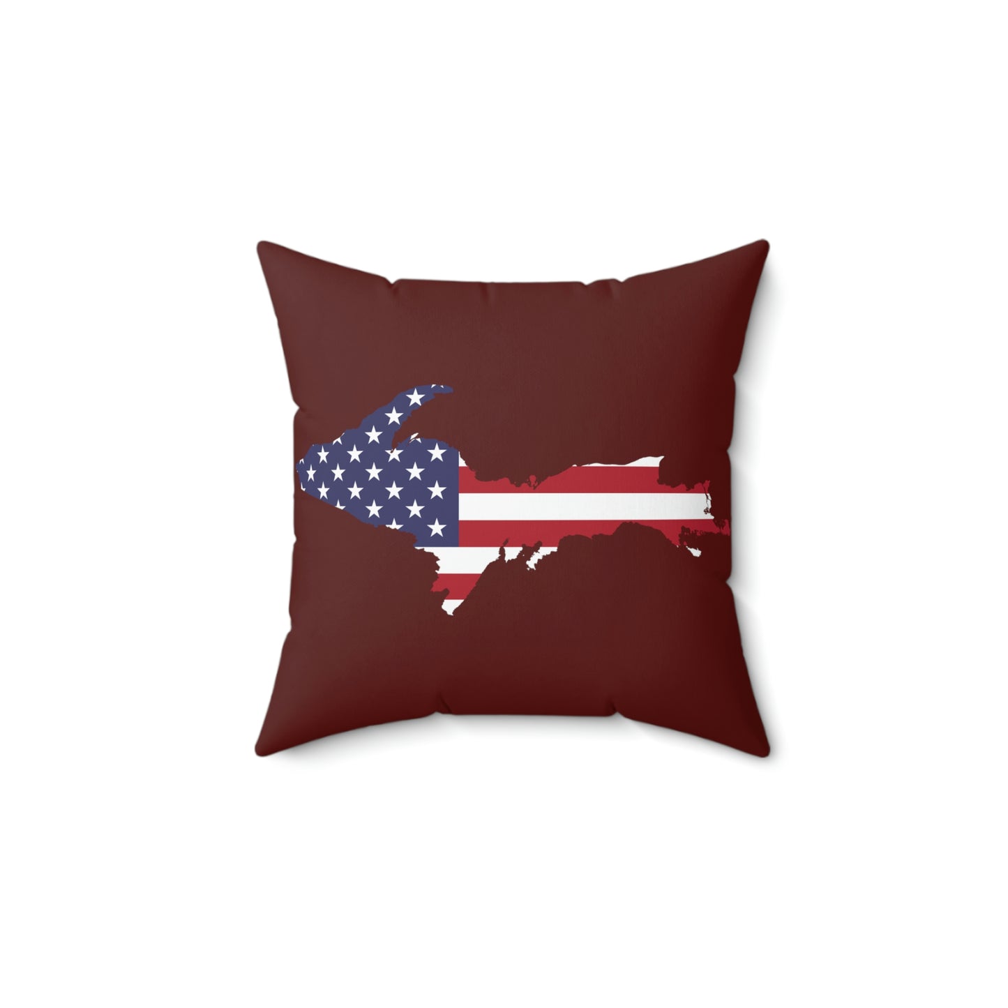 Michigan Upper Peninsula Accent Pillow (w/ UP USA Flag Outline) | Cherrywood Color