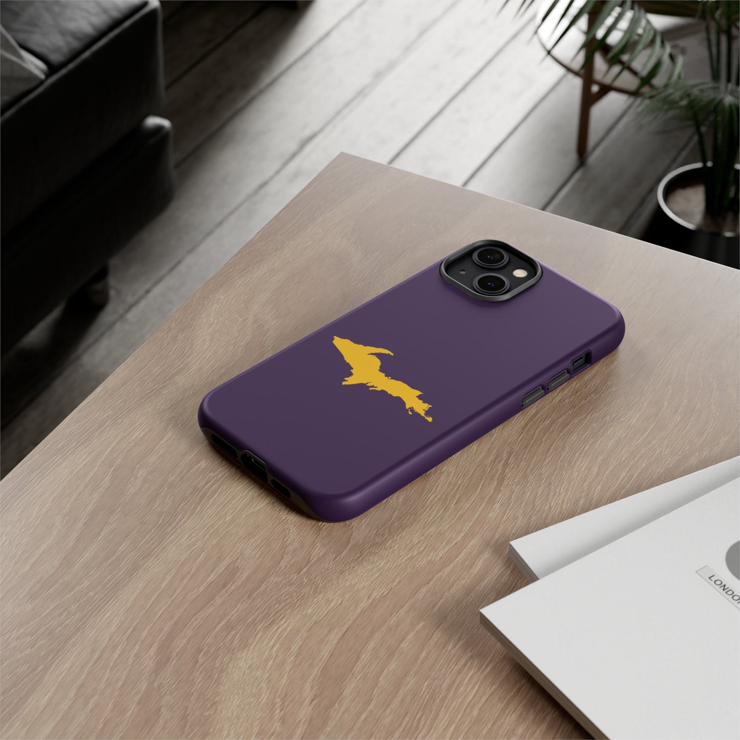 Michigan Upper Peninsula Tough Phone Case (Blackcurrant w/ Gold UP Outline) | Apple iPhone