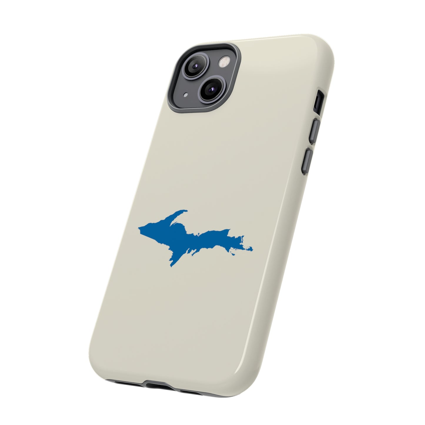 Michigan Upper Peninsula Tough Phone Case (Ivory Color w/ Azure UP Outline) | Apple iPhone