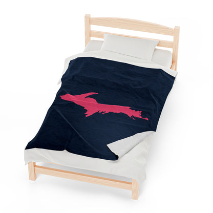 Michigan Upper Peninsula Plush Blanket (w/ Pink UP Outline) | Navy