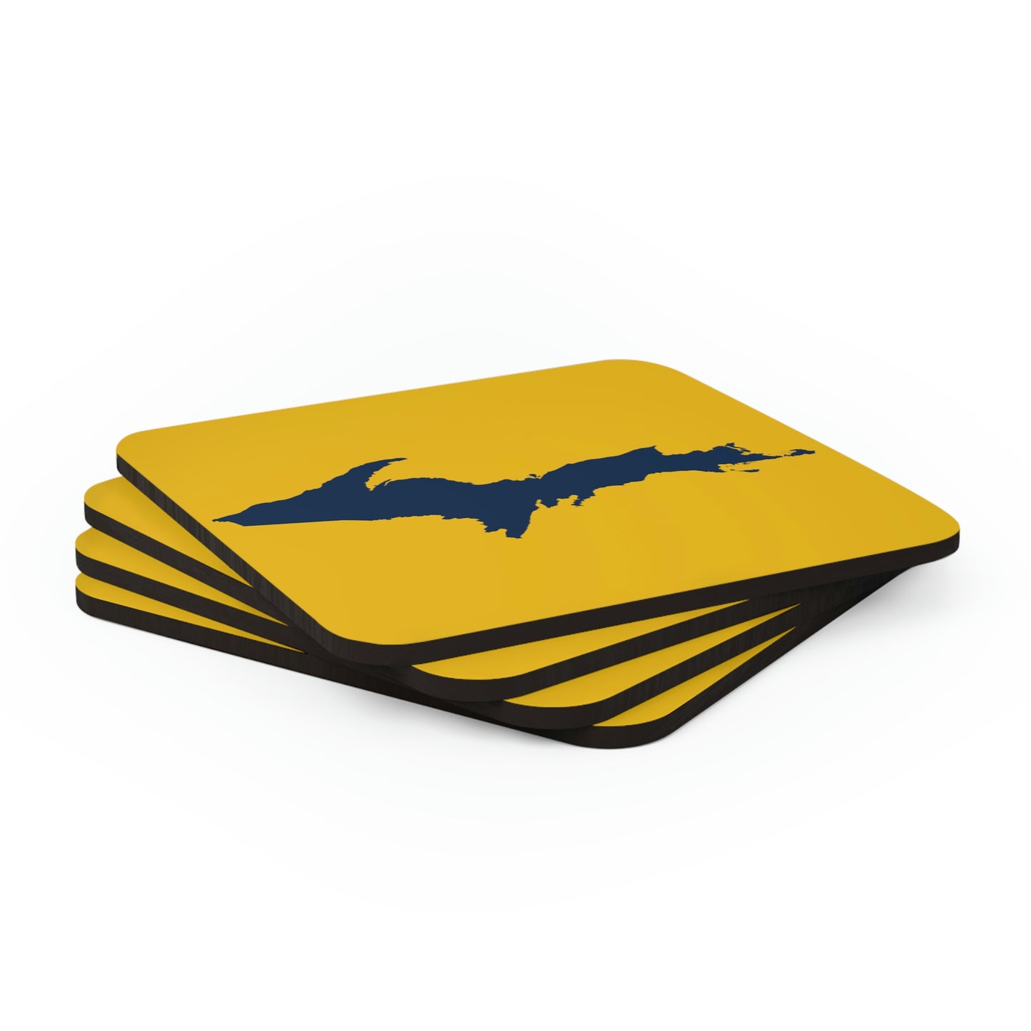 Michigan Upper Peninsula Coaster Set (Gold w/ Navy UP Outline) | Corkwood - 4 pack