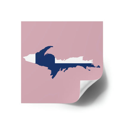 Michigan Upper Peninsula Square Sticker (Pink w/ UP Finland Flag Outline) | Indoor/Outdoor