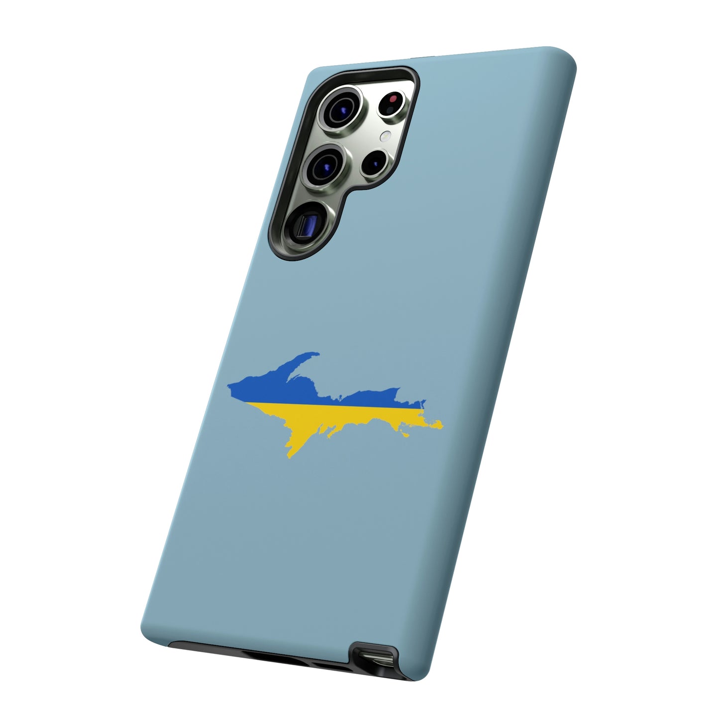 Michigan Upper Peninsula Tough Phone Case (Opal Blue w/ UP Ukraine Flag Outline) | Samsung & Pixel Android